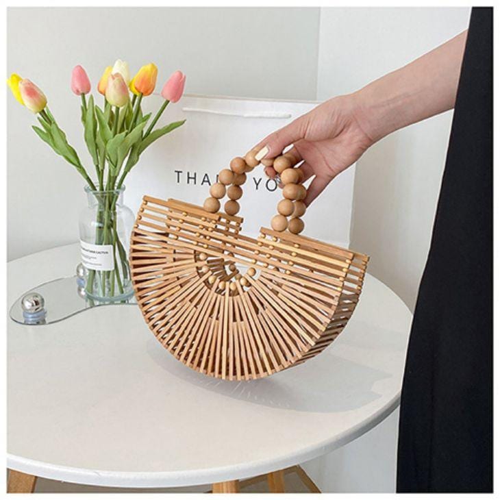 【期間限定】バッグ かごバック カバン パール バンブーバッグ クラッチバッグ 半月 【azkss24-210】【予約販売：15-20日入荷予定順次発送】80込