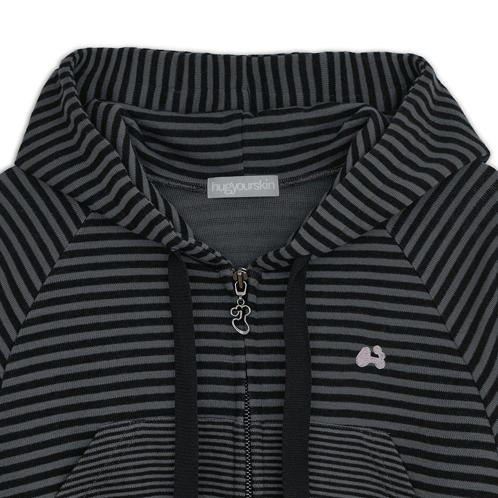 【HUGYOURSKIN】 STRIPE BABYDOLL HOODIE ZIP-UP : 2COLORS