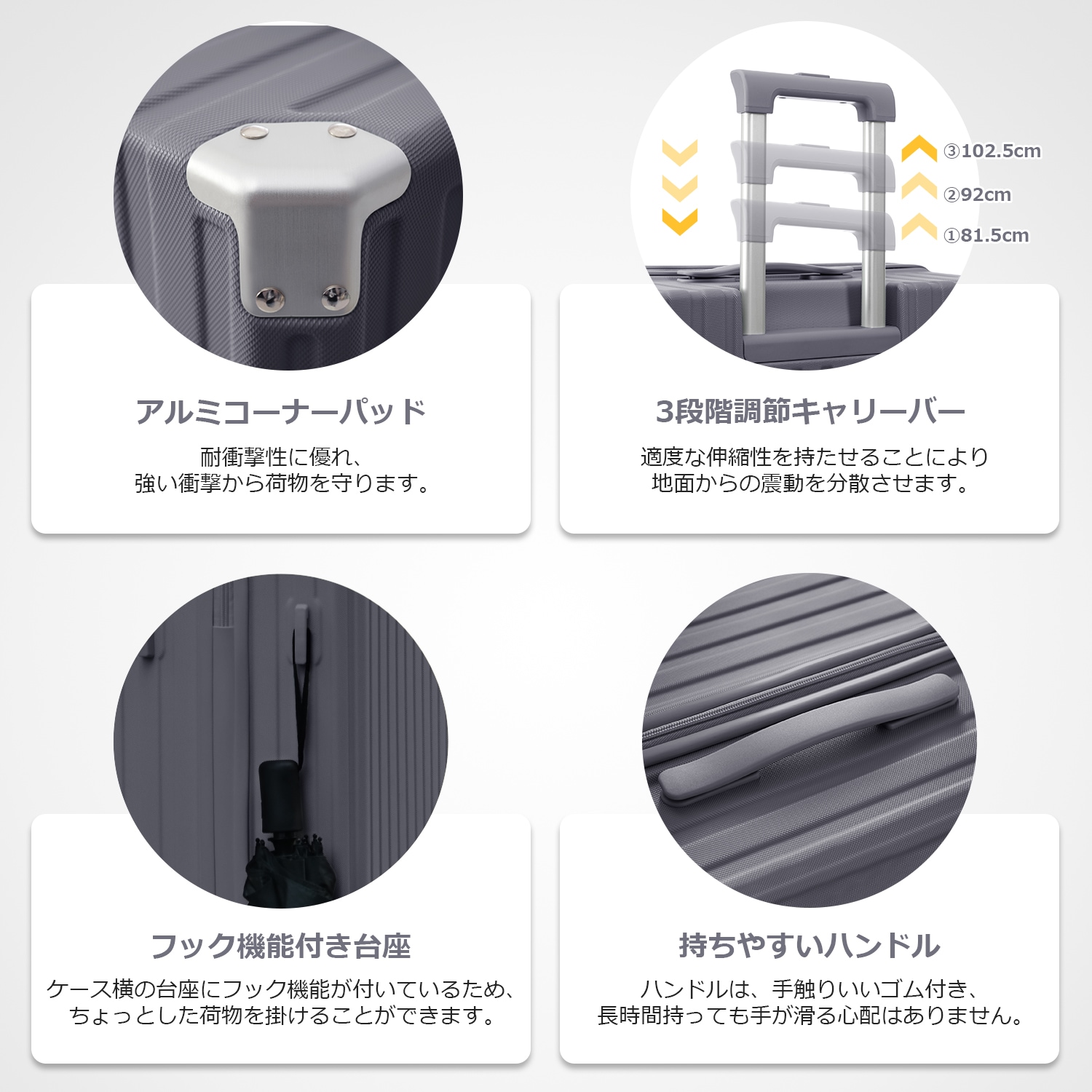 スーツケース Mサイズ キャリーケース キャリーバッグ Mサイズ ストッパー付き アルミコーナーパッド 3日~7日 大容量超軽量 軽い おしゃれ かわいいダブルキャスター 中型 ファスナー suitG