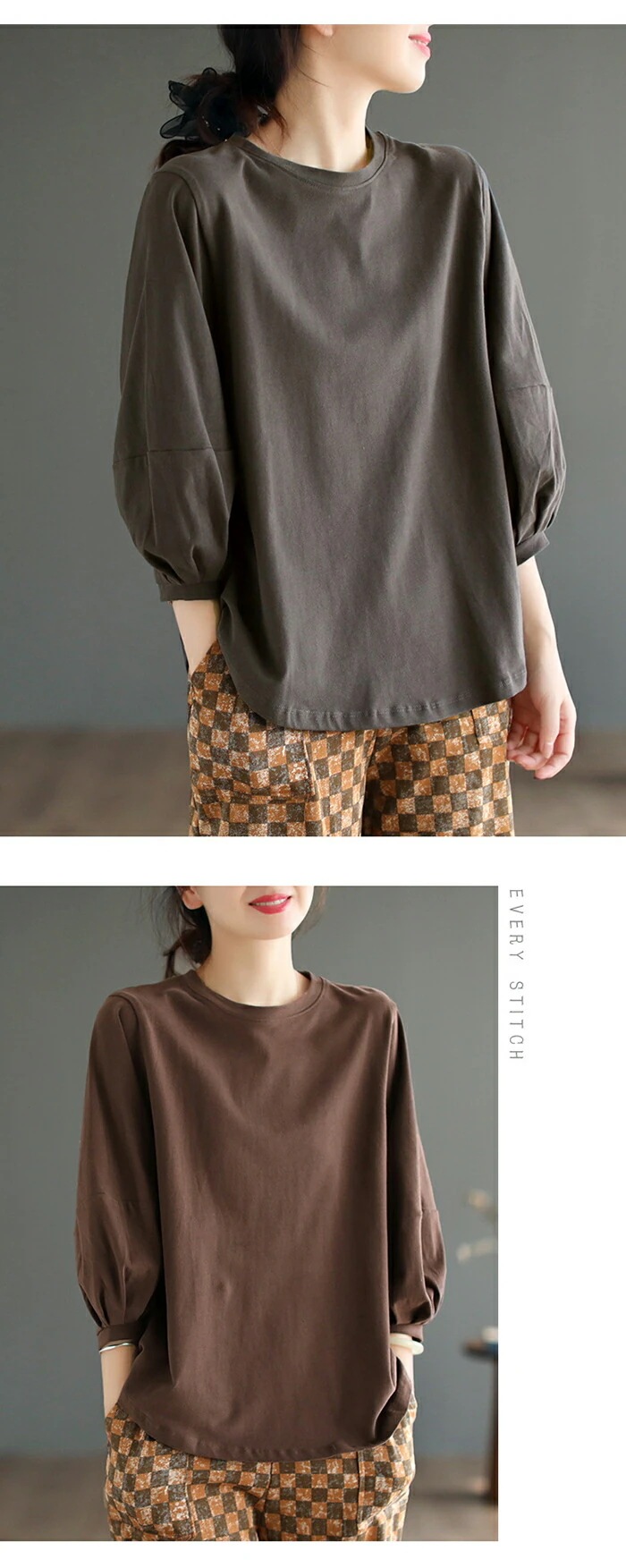 Tシャツ レディース カットソー 七分袖 コットンカットソー レディース 綿 tシャツ 七分袖 トップス プルオーバー クルーネック 綿混 ベーシック 大人かわいい カジュアル シンプル 体型カバー