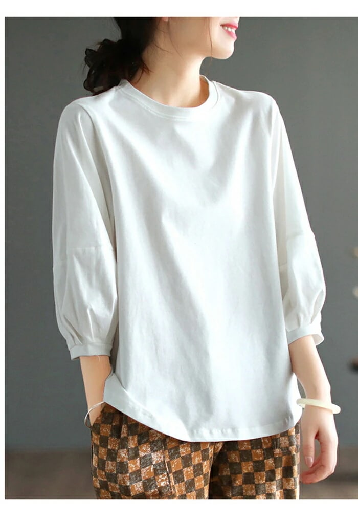 Tシャツ レディース カットソー 七分袖 コットンカットソー レディース 綿 tシャツ 七分袖 トップス プルオーバー クルーネック 綿混 ベーシック 大人かわいい カジュアル シンプル 体型カバー