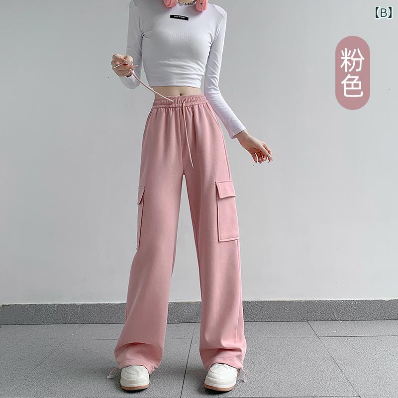 カーゴパンツ レディース カジュアル ハイウエスト 秋冬 裏起毛 厚手 暖かい ワイドパンツ ストレート スポーツ 韓国 グレー ピンク ブラック カーゴパンツ レディース カジュアル ハイウエスト 秋冬 裏起毛 厚手 暖かい ワイドパンツ ストレート スポーツ 韓国 グレー ピンク ブラック