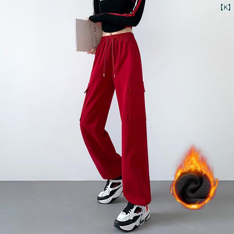 カーゴパンツ レディース カジュアル ハイウエスト 秋冬 裏起毛 厚手 暖かい ワイドパンツ ストレート スポーツ 韓国 グレー ピンク ブラック カーゴパンツ レディース カジュアル ハイウエスト 秋冬 裏起毛 厚手 暖かい ワイドパンツ ストレート スポーツ 韓国 グレー ピンク ブラック