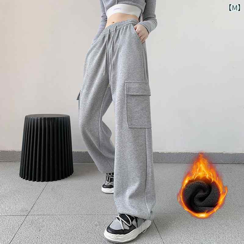カーゴパンツ レディース カジュアル ハイウエスト 秋冬 裏起毛 厚手 暖かい ワイドパンツ ストレート スポーツ 韓国 グレー ピンク ブラック カーゴパンツ レディース カジュアル ハイウエスト 秋冬 裏起毛 厚手 暖かい ワイドパンツ ストレート スポーツ 韓国 グレー ピンク ブラック
