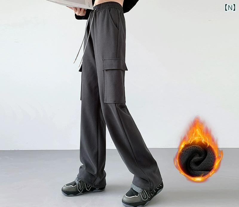 カーゴパンツ レディース カジュアル ハイウエスト 秋冬 裏起毛 厚手 暖かい ワイドパンツ ストレート スポーツ 韓国 グレー ピンク ブラック カーゴパンツ レディース カジュアル ハイウエスト 秋冬 裏起毛 厚手 暖かい ワイドパンツ ストレート スポーツ 韓国 グレー ピンク ブラック