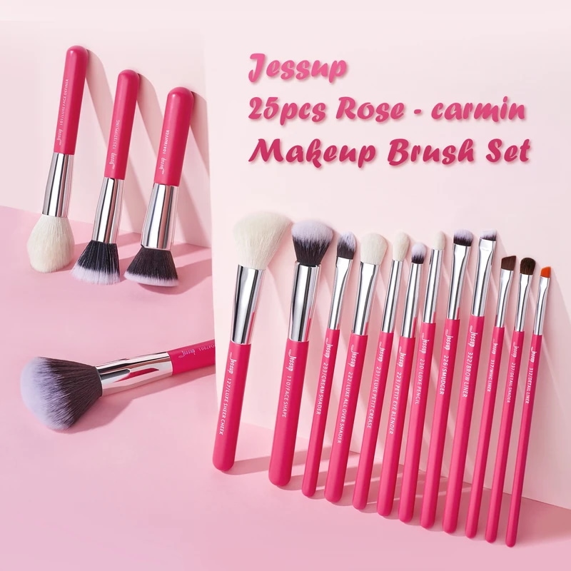 Jessup-プロのメイクブラシ,ファンデーション用ブラシのセット,人工,パウダーとチーク,25個,t195