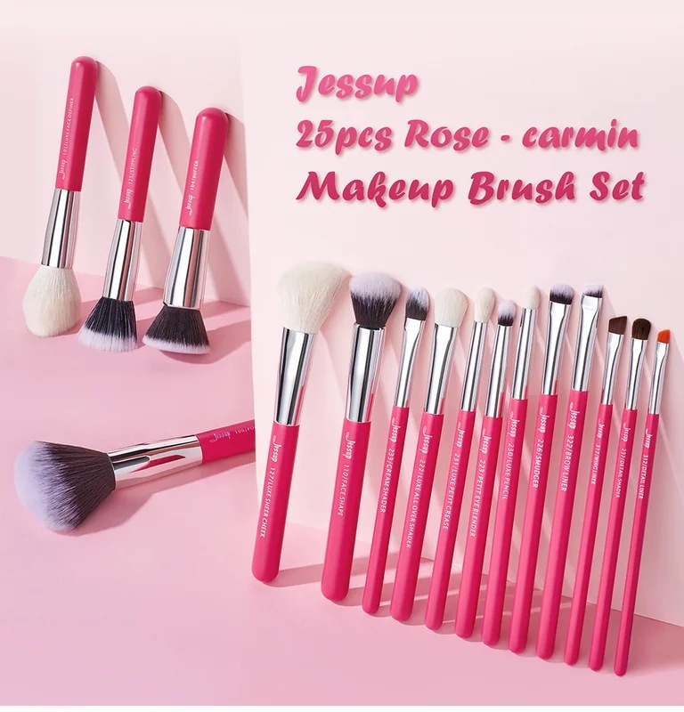 Jessup-プロのメイクブラシ,ファンデーション用ブラシのセット,人工,パウダーとチーク,25個,t195