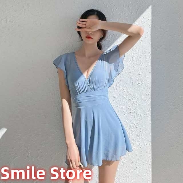 シアー パッド入り スイムドレス ワイヤーあり ウエストマーク ネック ビーチ フリル スカート ワンピース レディース 水着 シースルー