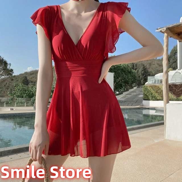 シアー パッド入り スイムドレス ワイヤーあり ウエストマーク ネック ビーチ フリル スカート ワンピース レディース 水着 シースルー