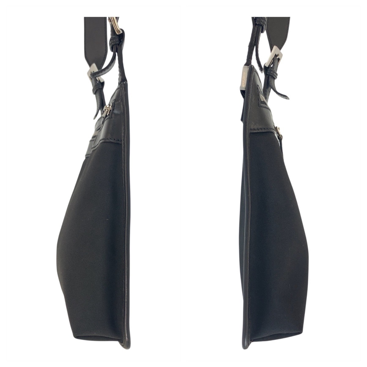 美品 ブラック 黒 シルバー金具 ナイロン/レザー 92562 ショルダーバッグ ポシェット レディース 503919 美品 ブラック 黒 シルバー金具 ナイロン/レザー 92562 ショルダーバッグ ポシェット レディース 503919