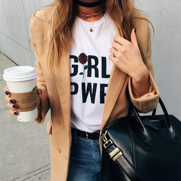 ガールパワーTシャツ女性TシャツユニセックスTシャツカジュアルシャツ ガールパワーTシャツ女性TシャツユニセックスTシャツカジュアルシャツ