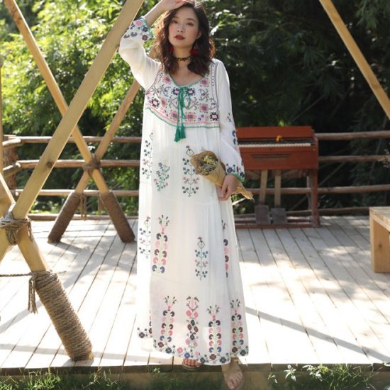取寄：納期2週間】ワンピース ボヘミアン 刺繍 レディース 韓国