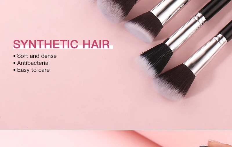 Beili-プロのメイクアップブラシセット天然ヤギの髪ファンデーションパウダー輪郭アイシャドウ黒