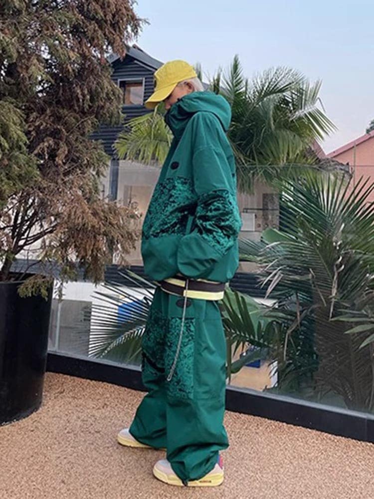 スノーボードウェア 2024 2025 上下セット レディース メンズ ジャケット アウター パンツ グリーン クリーム スノボー スキーウェア スノボウェア 韓国風 防水防寒防雪保温防風