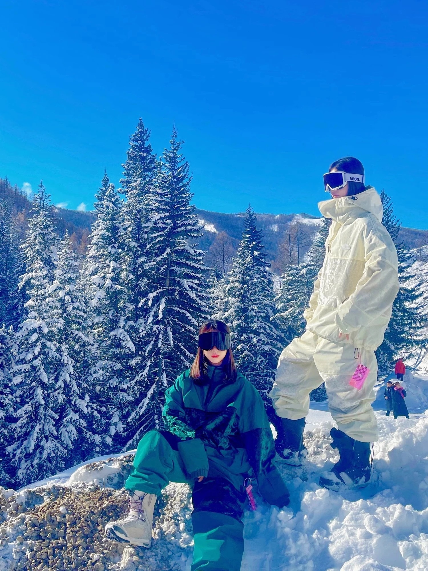 スノーボードウェア 2024 2025 上下セット レディース メンズ ジャケット アウター パンツ グリーン クリーム スノボー スキーウェア スノボウェア 韓国風 防水防寒防雪保温防風