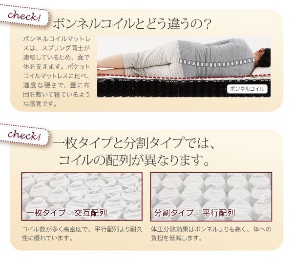 新/国産ポケットコイルマットレスベッド[Waza]ワザ 分割タイプ 木脚30cm セミシングル SS