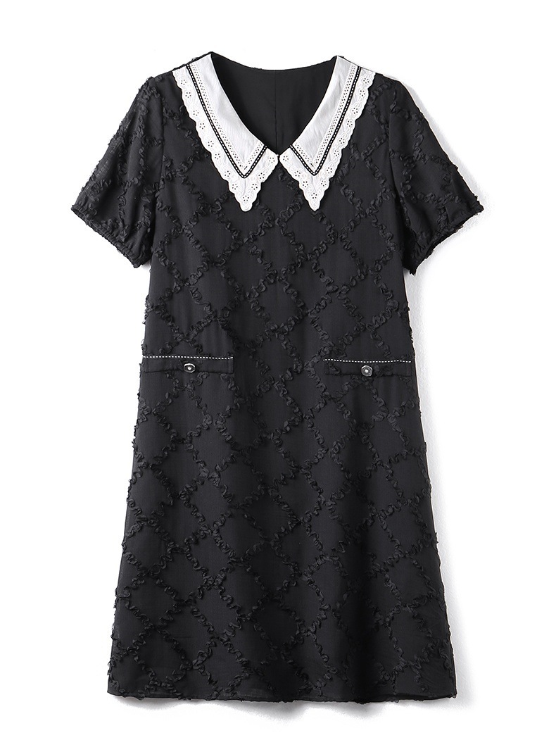 レディース ワンピース ドレス Aライン 袖あり 半袖 Vネック ポロ襟 体型カバー 無地 シンプル 大きいサイズ L XL 2XL 3XL 4XL ミディアム ミディ ひざ丈 10代