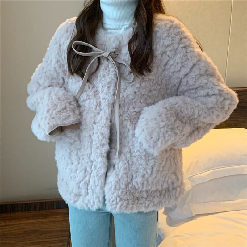 アウター ジャケット ショート丈 シングルブレスト ボタン 長袖 リボン もこもこ 厚手 ふわふわ アウター ジャケット ショート丈 シングルブレスト ボタン 長袖 リボン もこもこ 厚手 ふわふわ