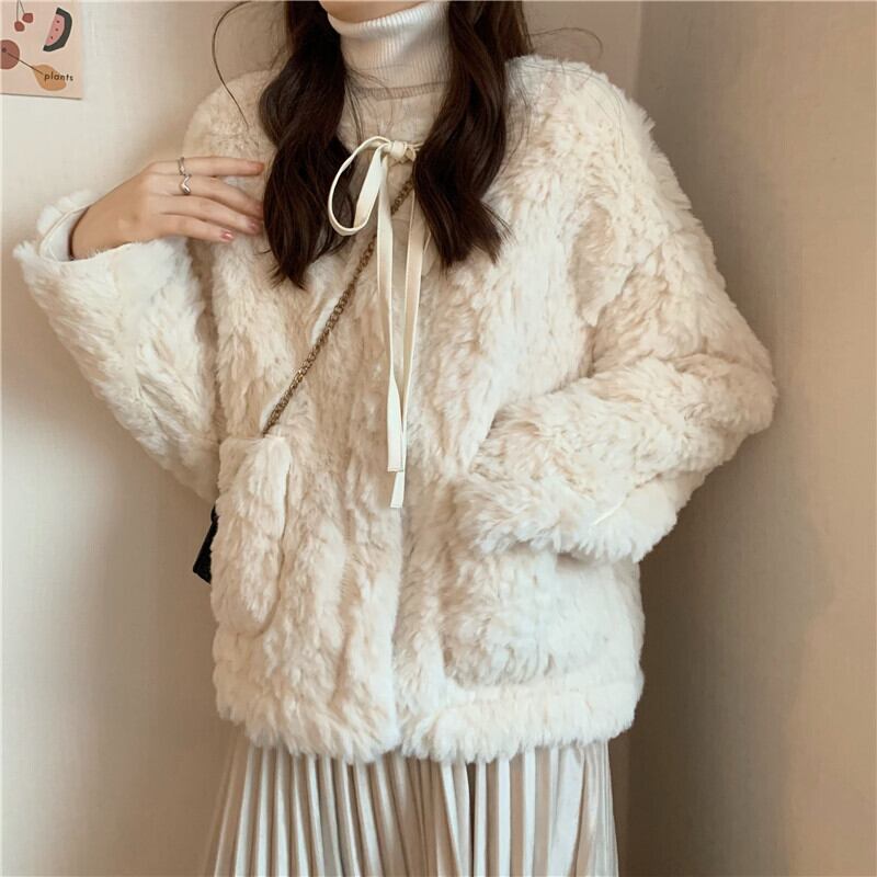 アウター ジャケット ショート丈 シングルブレスト ボタン 長袖 リボン もこもこ 厚手 ふわふわ アウター ジャケット ショート丈 シングルブレスト ボタン 長袖 リボン もこもこ 厚手 ふわふわ