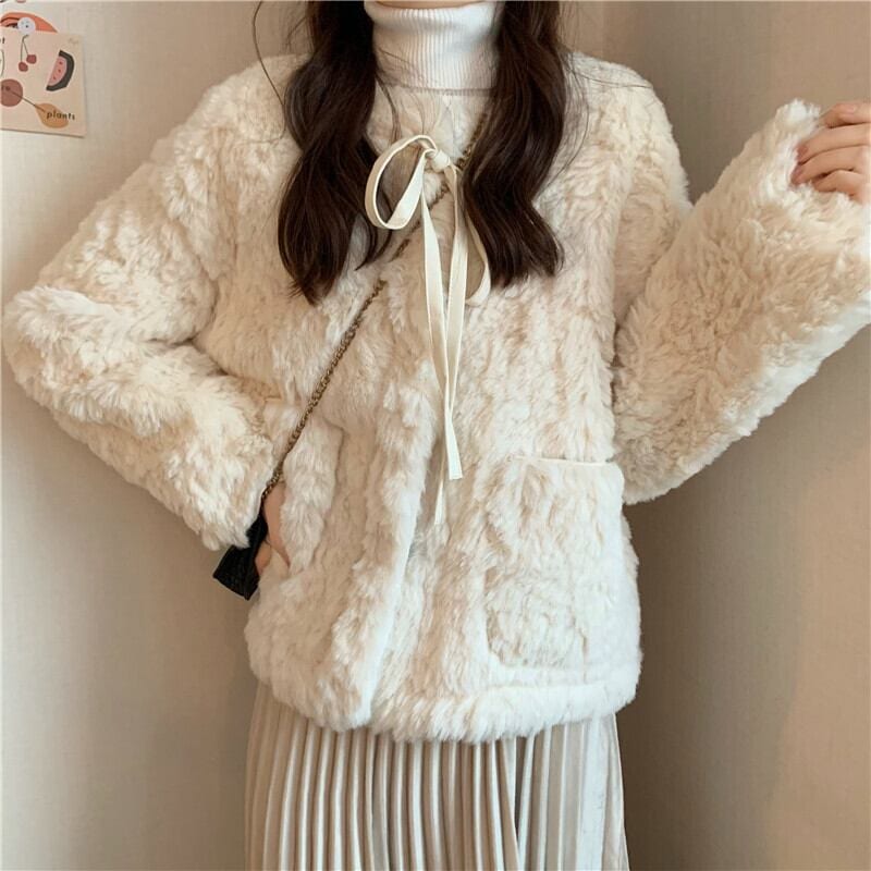 アウター ジャケット ショート丈 シングルブレスト ボタン 長袖 リボン もこもこ 厚手 ふわふわ アウター ジャケット ショート丈 シングルブレスト ボタン 長袖 リボン もこもこ 厚手 ふわふわ