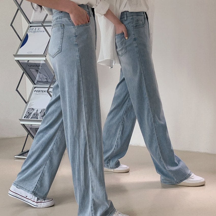 [tje0147] 韓国ファッション 3TYPE 4SIZE クーリングワイドバンディングデニム