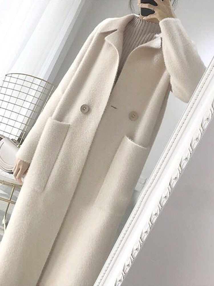 レディース ニット カーディガン コート アウター 上着 羽織 コーディガン ロング 長袖 ボリューム袖 ワイド ストレート Iライン オーバーサイズ スマート ポケット 前開き 厚手 おしゃれ