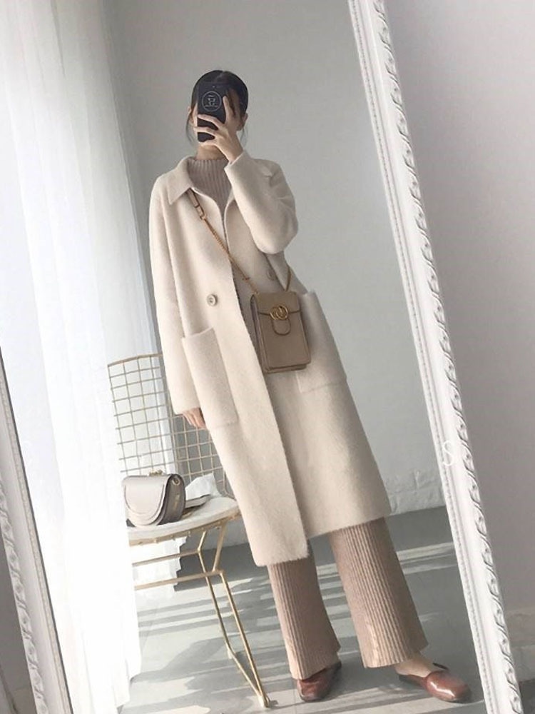 レディース ニット カーディガン コート アウター 上着 羽織 コーディガン ロング 長袖 ボリューム袖 ワイド ストレート Iライン オーバーサイズ スマート ポケット 前開き 厚手 おしゃれ