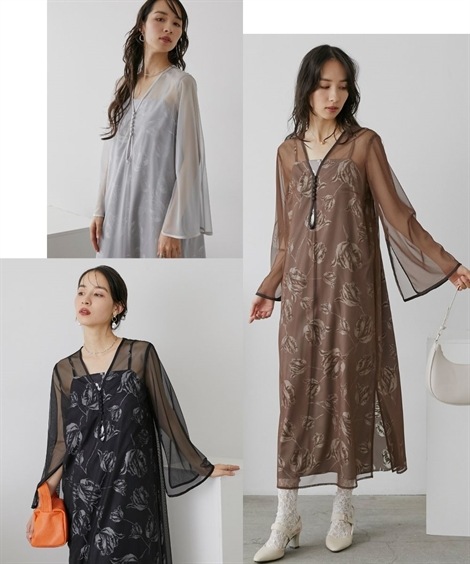 ドレス 結婚式・パーティー・オケージョンドレス チュール使いフラワープリントワンピースドレスCallarus