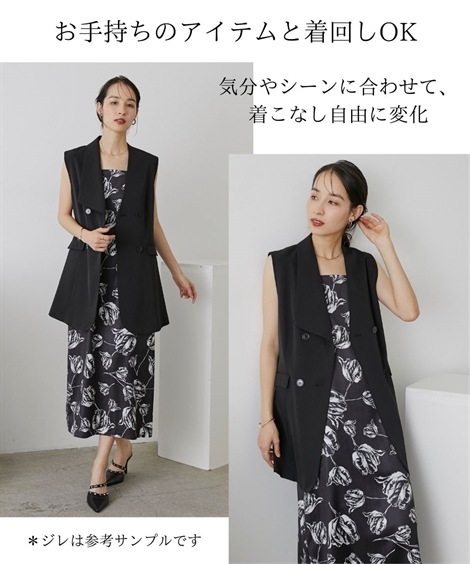 ドレス 結婚式・パーティー・オケージョンドレス チュール使いフラワープリントワンピースドレスCallarus