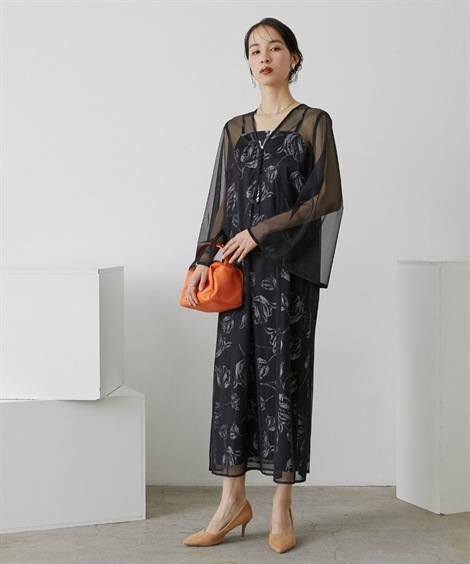 ドレス 結婚式・パーティー・オケージョンドレス チュール使いフラワープリントワンピースドレスCallarus