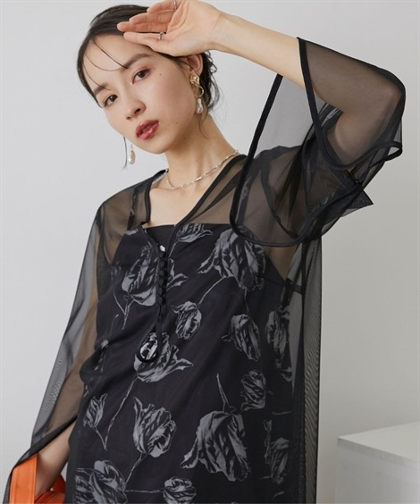 ドレス 結婚式・パーティー・オケージョンドレス チュール使いフラワープリントワンピースドレスCallarus