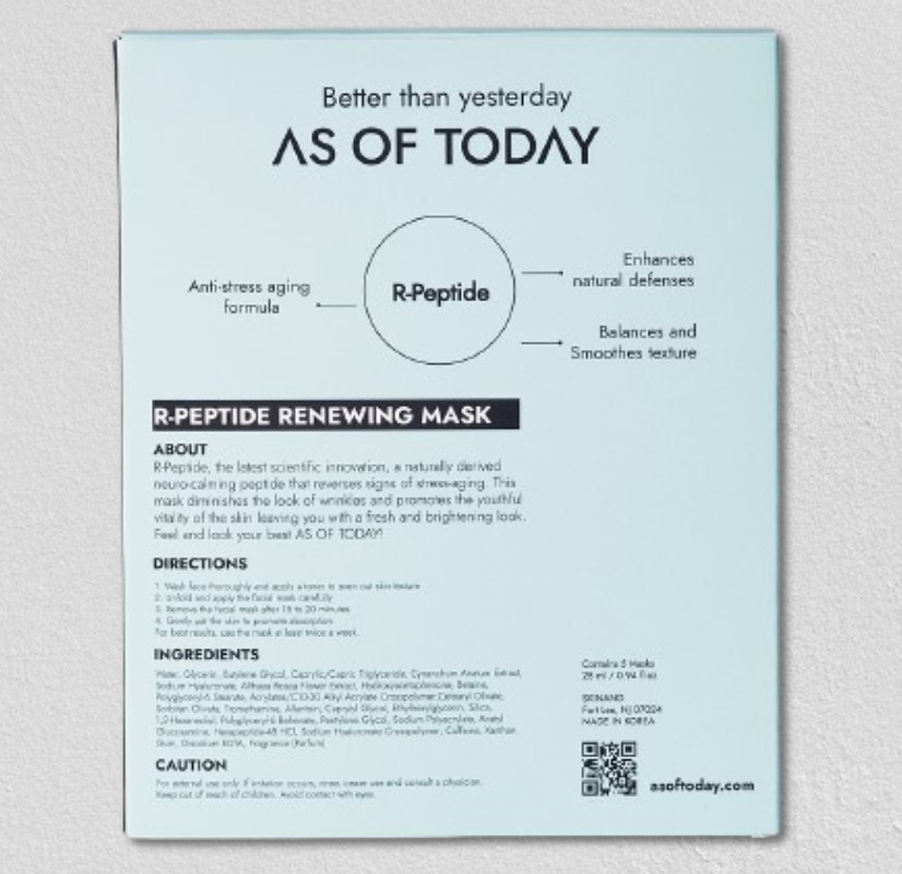AS OF TODAY [しわ/キメ/保湿] R－ペプタイド リニュ―イン マスクパック 5ps 韓国 現代百貨店 高級 贅沢 パック 頑張ったご褒美に／大切な人へのプレゼントに