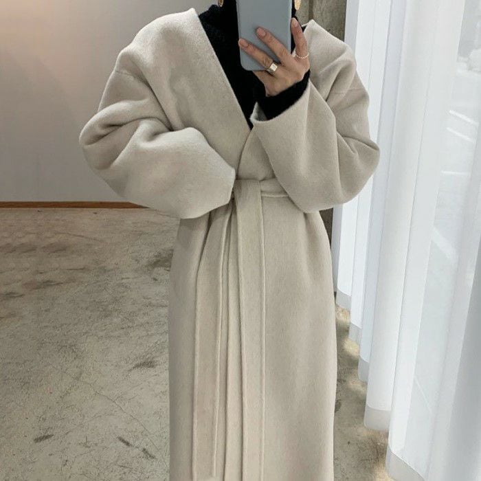 【 2021年 秋冬 2color ノーカラー オープン ベルト ロング コート 【 2021年 秋冬 2color ノーカラー オープン ベルト ロング コート