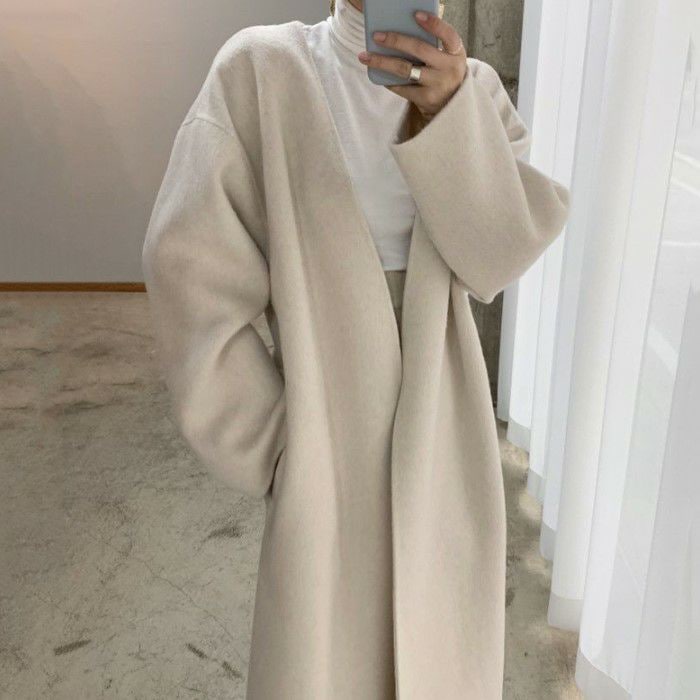 【 2021年 秋冬 2color ノーカラー オープン ベルト ロング コート 【 2021年 秋冬 2color ノーカラー オープン ベルト ロング コート