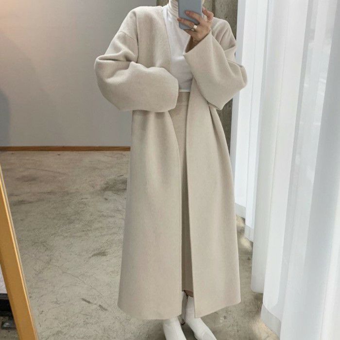 【 2021年 秋冬 2color ノーカラー オープン ベルト ロング コート 【 2021年 秋冬 2color ノーカラー オープン ベルト ロング コート