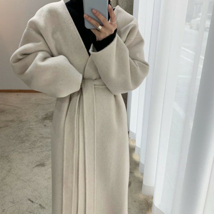 【 2021年 秋冬 2color ノーカラー オープン ベルト ロング コート 【 2021年 秋冬 2color ノーカラー オープン ベルト ロング コート