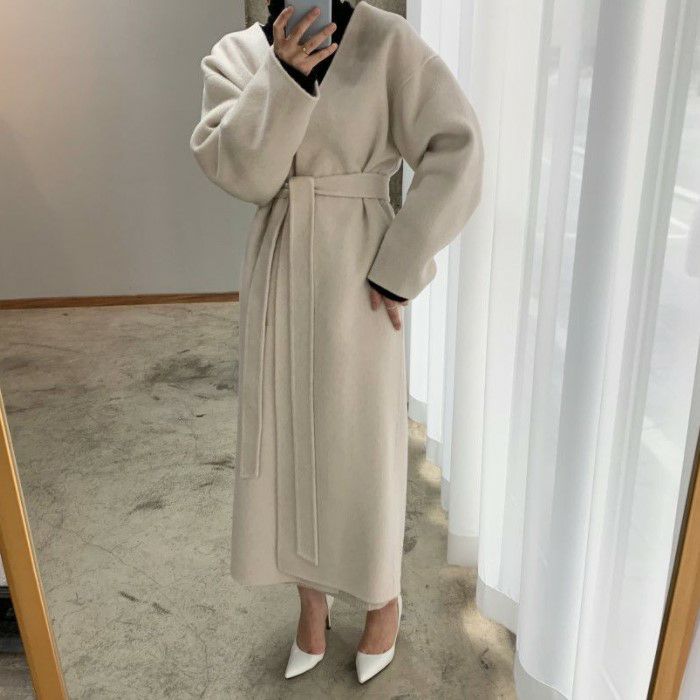 【 2021年 秋冬 2color ノーカラー オープン ベルト ロング コート 【 2021年 秋冬 2color ノーカラー オープン ベルト ロング コート