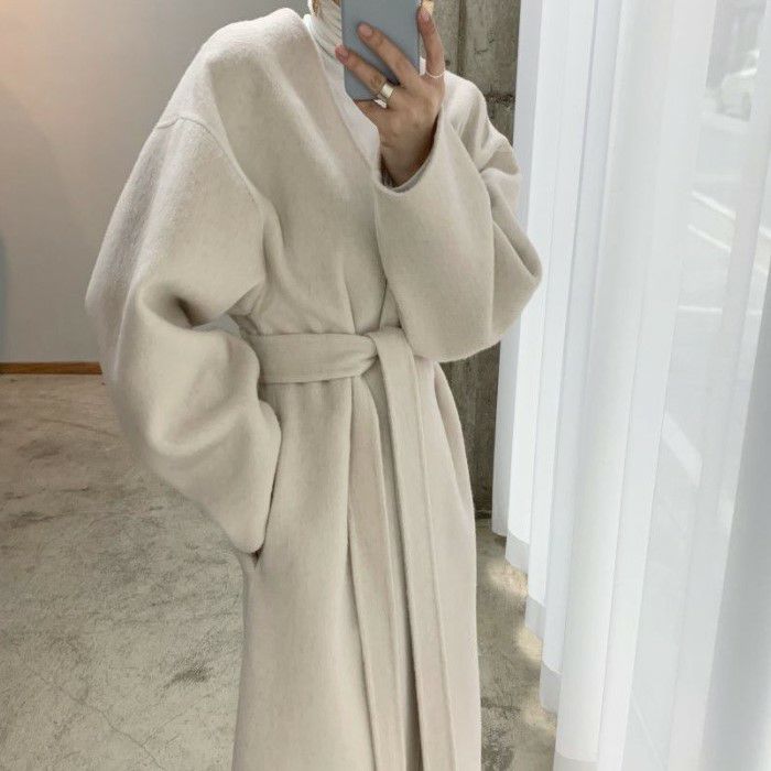 【 2021年 秋冬 2color ノーカラー オープン ベルト ロング コート 【 2021年 秋冬 2color ノーカラー オープン ベルト ロング コート