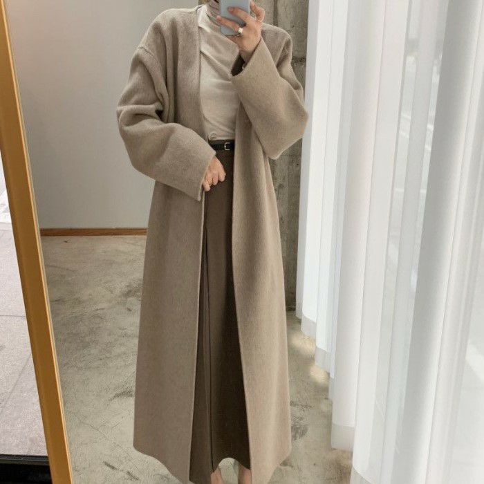 【 2021年 秋冬 2color ノーカラー オープン ベルト ロング コート 【 2021年 秋冬 2color ノーカラー オープン ベルト ロング コート