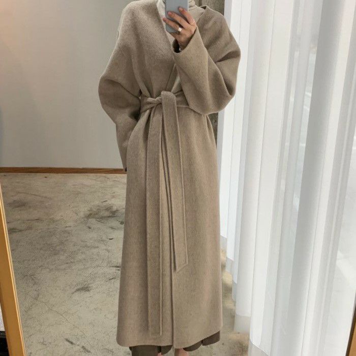 【 2021年 秋冬 2color ノーカラー オープン ベルト ロング コート 【 2021年 秋冬 2color ノーカラー オープン ベルト ロング コート