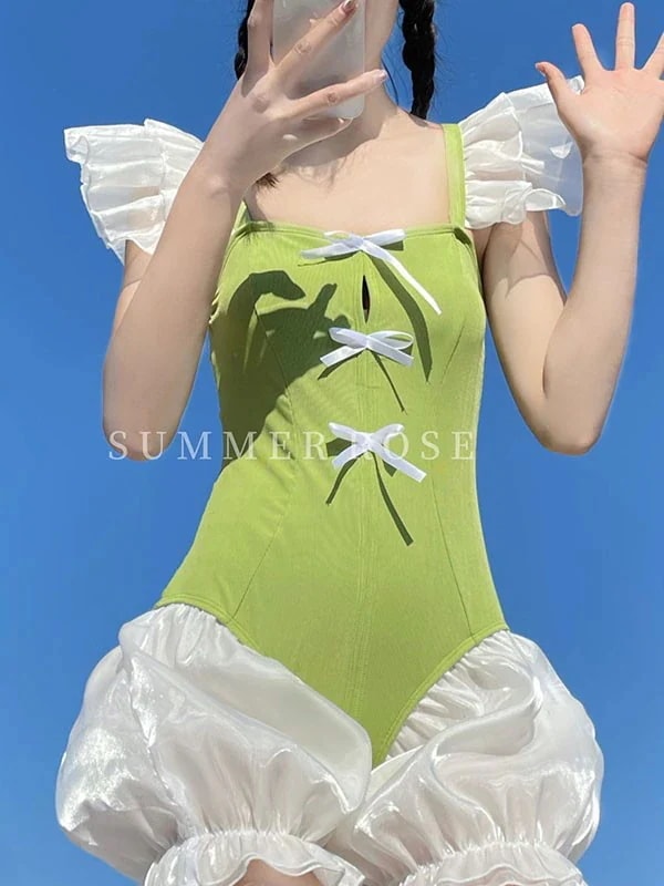 【急速出荷!】かわいい ロリータ レディース 水着 レオタード水着 パッド付 かわいい リボン 小胸 露出控えめ 緑 グリーン 夏 海 ビーチ プール 温泉旅行 【急速出荷!】かわいい ロリータ レディース 水着 レオタード水着 パッド付 かわいい リボン 小胸 露出控えめ 緑 グリーン 夏 海 ビーチ プール 温泉旅行