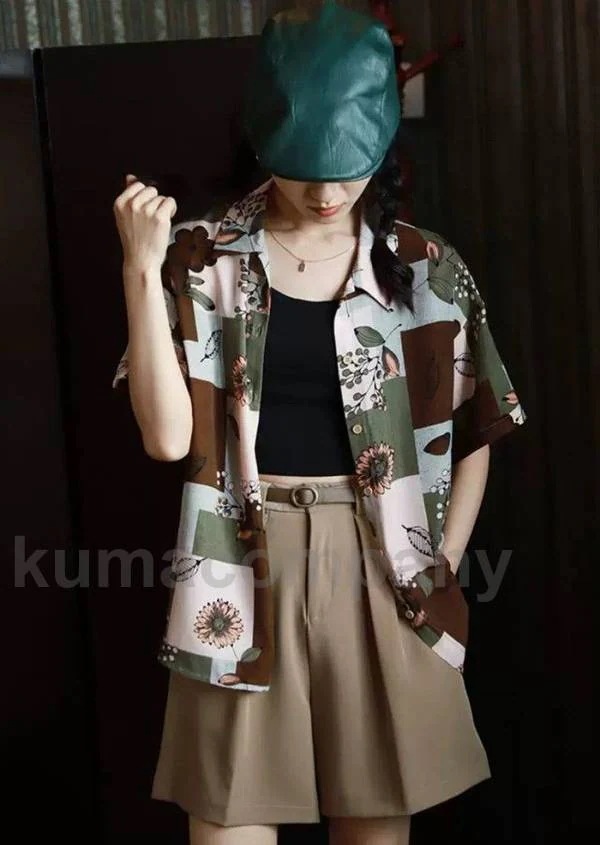 柄シャツ レディース トップス 春夏 アロハシャツ 花柄 襟付き シャツ ブラウス 半袖 総柄 羽織り 春 夏 個性的 カジュアル おしゃれ 大人可愛い レトロ ゆったり km