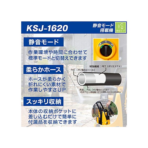 未使用品 リョービ 柔らか 高圧洗浄機 静音モード搭載 KSJ-1620