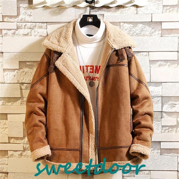 ムートンコート メンズ ボア アウター 裏ボア ブルゾン 裏起毛 おしゃれ 防寒 冬 ゆったり 暖かい 毛皮コート