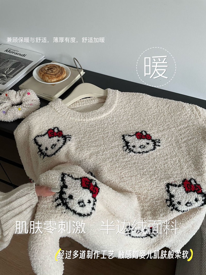 【2025新作】ルーム キティ もこもこパジャマ 長ズボンと半ズボンパジャマ 2点セット韓国風ファッション パジャマ 品質良い 【2025新作】ルーム キティ もこもこパジャマ 長ズボンと半ズボンパジャマ 2点セット韓国風ファッション パジャマ 品質良い