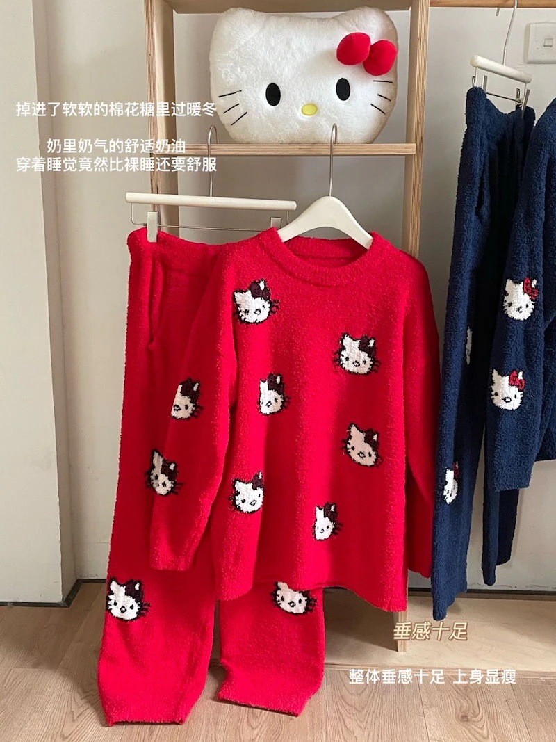 【2025新作】ルーム キティ もこもこパジャマ 長ズボンと半ズボンパジャマ 2点セット韓国風ファッション パジャマ 品質良い 【2025新作】ルーム キティ もこもこパジャマ 長ズボンと半ズボンパジャマ 2点セット韓国風ファッション パジャマ 品質良い