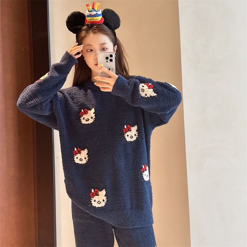 【2025新作】ルーム キティ もこもこパジャマ 長ズボンと半ズボンパジャマ 2点セット韓国風ファッション パジャマ 品質良い 【2025新作】ルーム キティ もこもこパジャマ 長ズボンと半ズボンパジャマ 2点セット韓国風ファッション パジャマ 品質良い