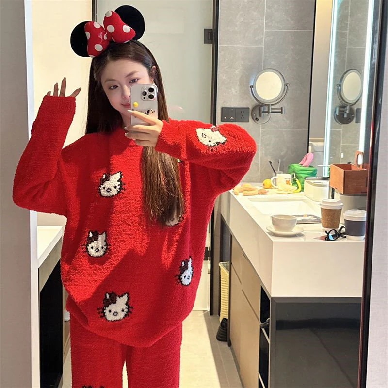 【2025新作】ルーム キティ もこもこパジャマ 長ズボンと半ズボンパジャマ 2点セット韓国風ファッション パジャマ 品質良い 【2025新作】ルーム キティ もこもこパジャマ 長ズボンと半ズボンパジャマ 2点セット韓国風ファッション パジャマ 品質良い