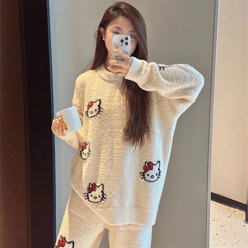 【2025新作】ルーム キティ もこもこパジャマ 長ズボンと半ズボンパジャマ 2点セット韓国風ファッション パジャマ 品質良い 【2025新作】ルーム キティ もこもこパジャマ 長ズボンと半ズボンパジャマ 2点セット韓国風ファッション パジャマ 品質良い