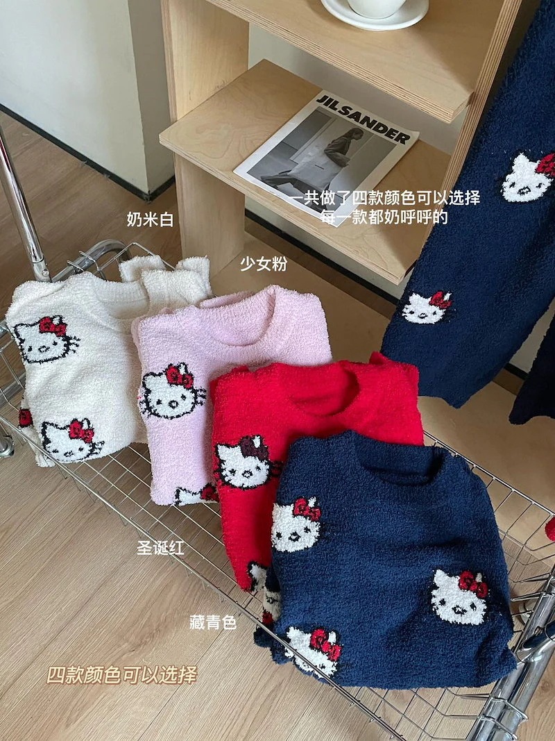 【2025新作】ルーム キティ もこもこパジャマ 長ズボンと半ズボンパジャマ 2点セット韓国風ファッション パジャマ 品質良い 【2025新作】ルーム キティ もこもこパジャマ 長ズボンと半ズボンパジャマ 2点セット韓国風ファッション パジャマ 品質良い